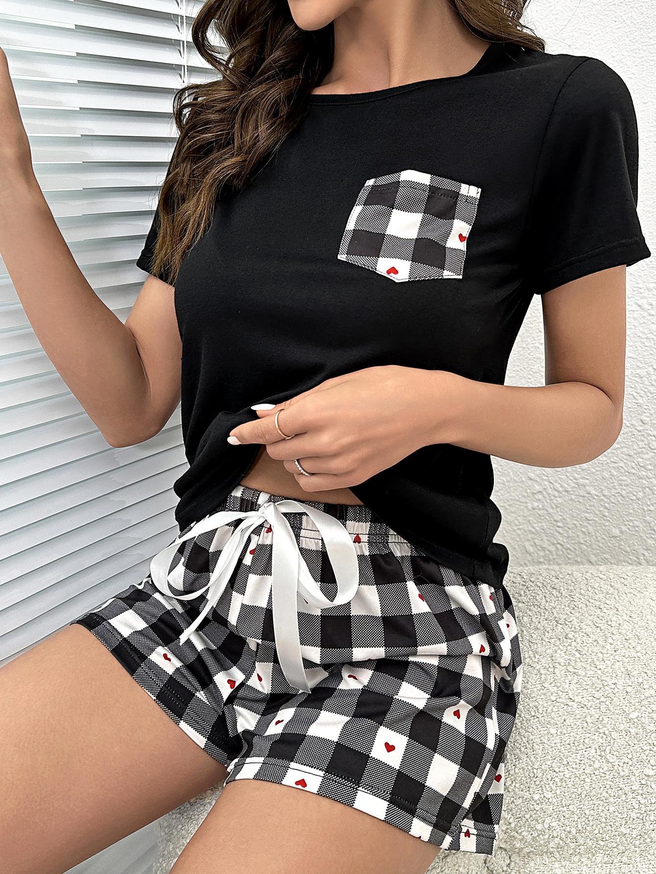 Plaid Heart Top and Shorts Lounge Set - AllIn Computer