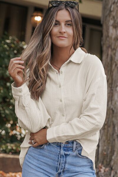 Textured Button Up Long Sleeve Shirt - AllIn Computer
