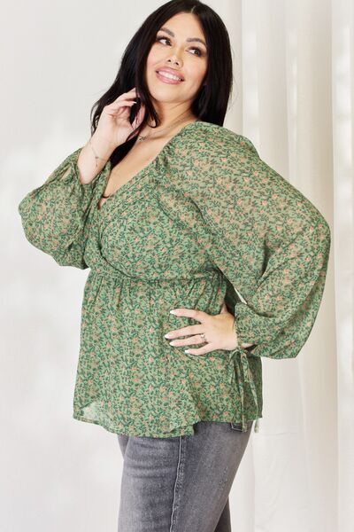 HEYSON Full Size Floral Surplice Peplum Blouse - AllIn Computer