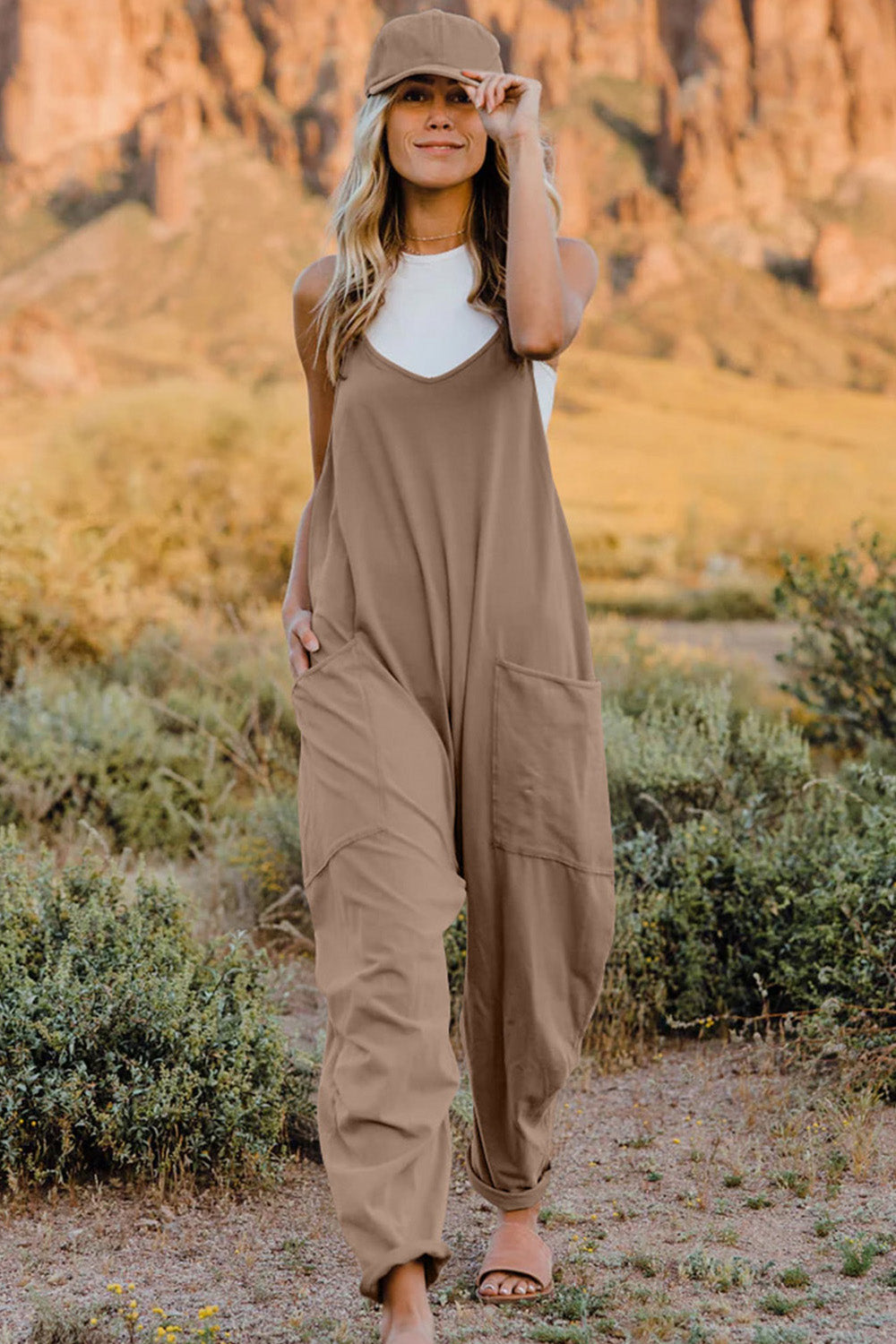 Double Take  V-Neck Sleeveless Jumpsuit with Pocket - AllIn Computer
