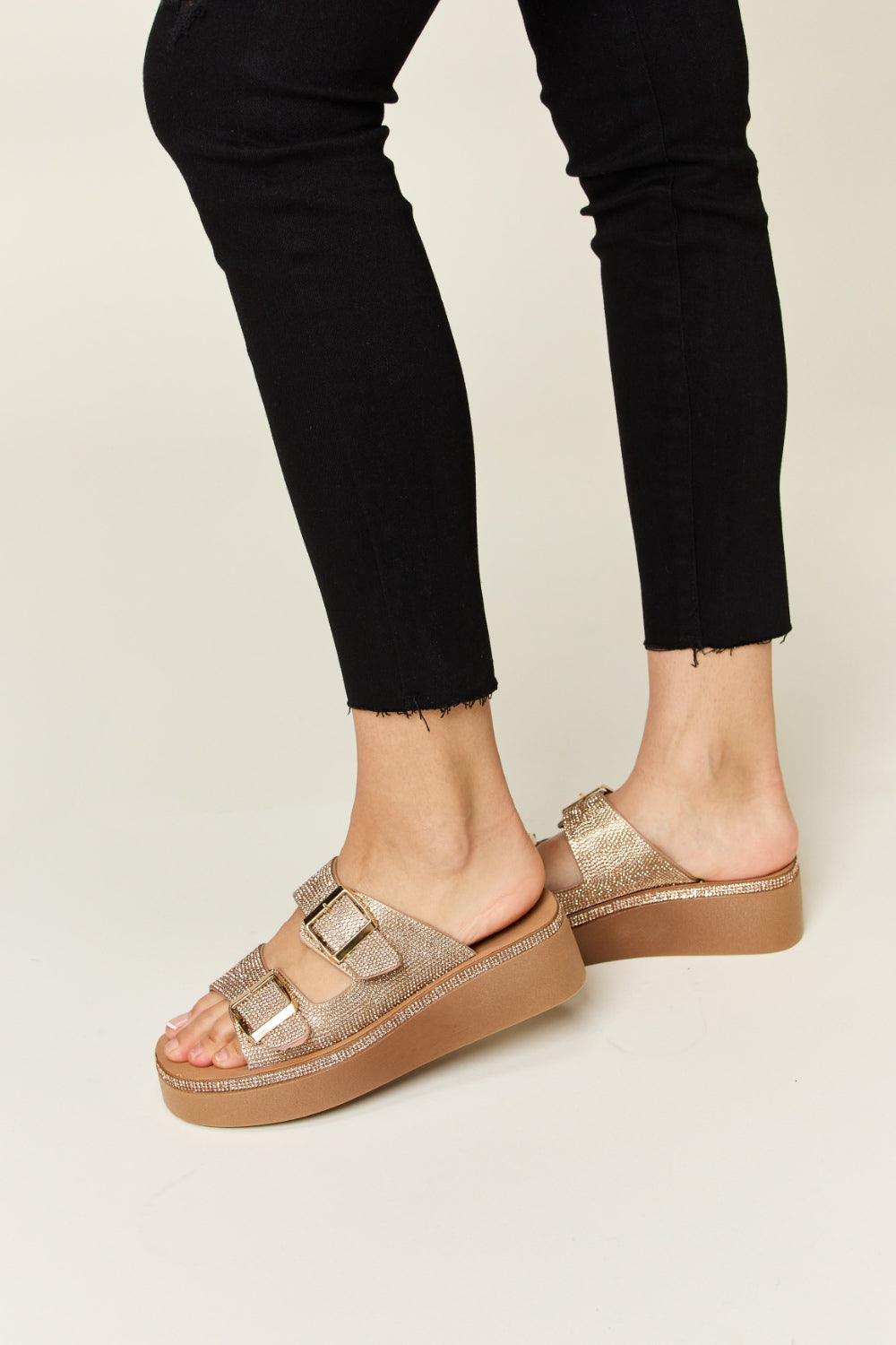 Forever Link Rhinestone Buckled Wedge Sandals - AllIn Computer