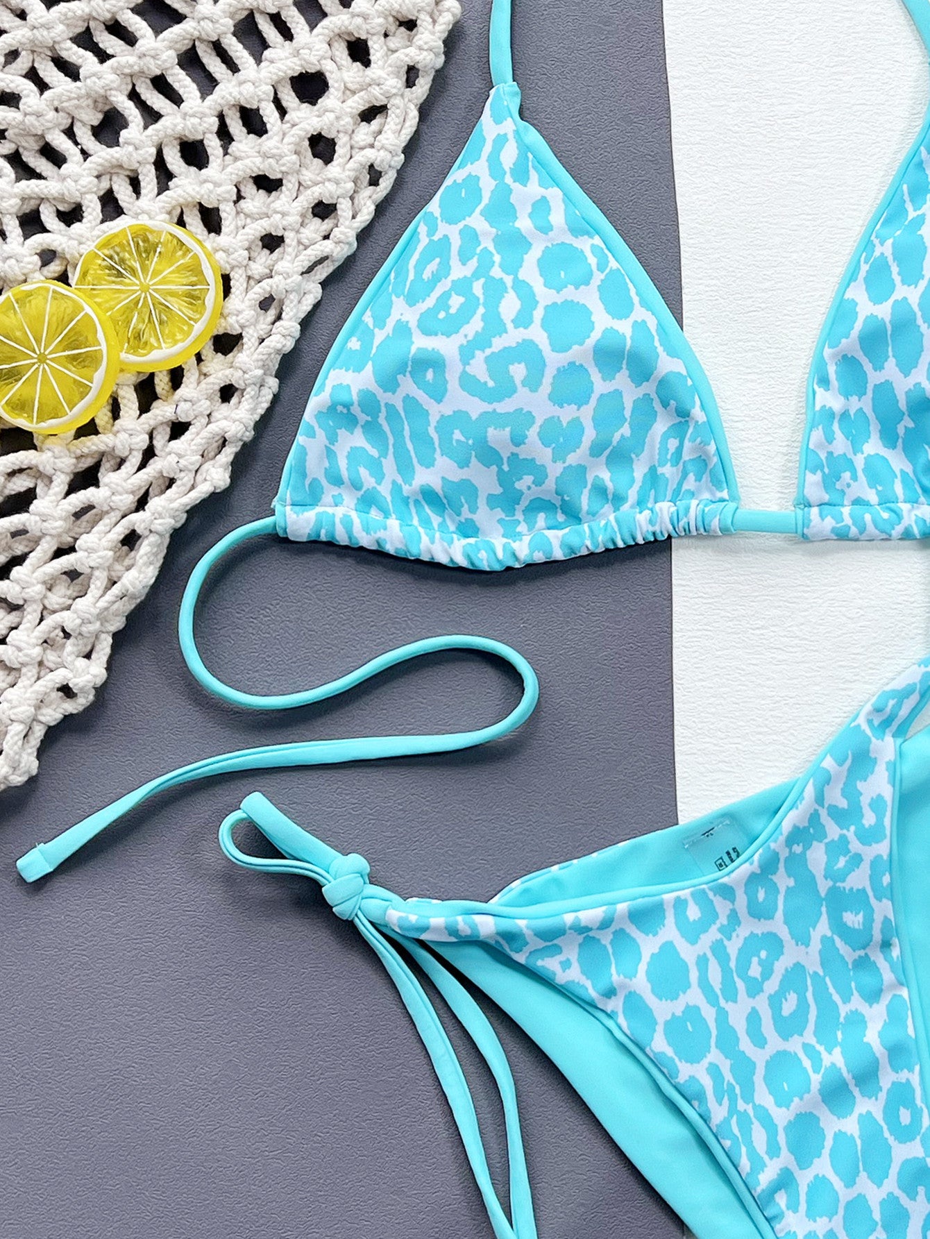 Leopard Print Halter Neck Tie Side Bikini Set - AllIn Computer