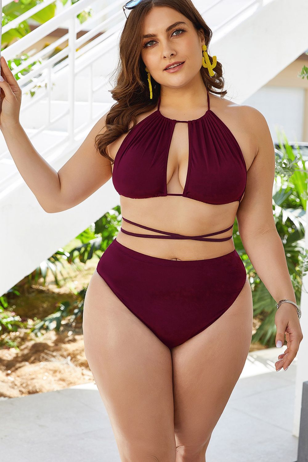 Plus Size Cutout Tied Backless Bikini Set - AllIn Computer