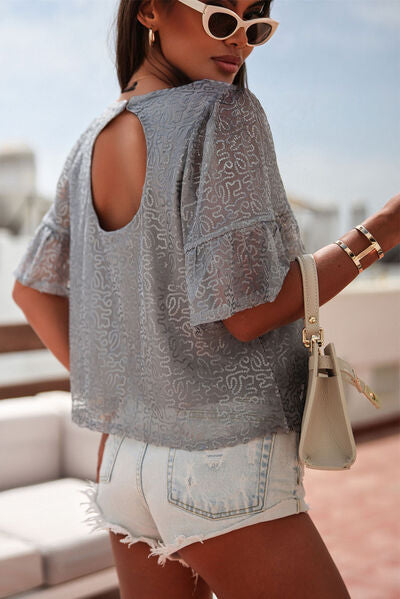 Sequin Cutout Round Neck Blouse - AllIn Computer