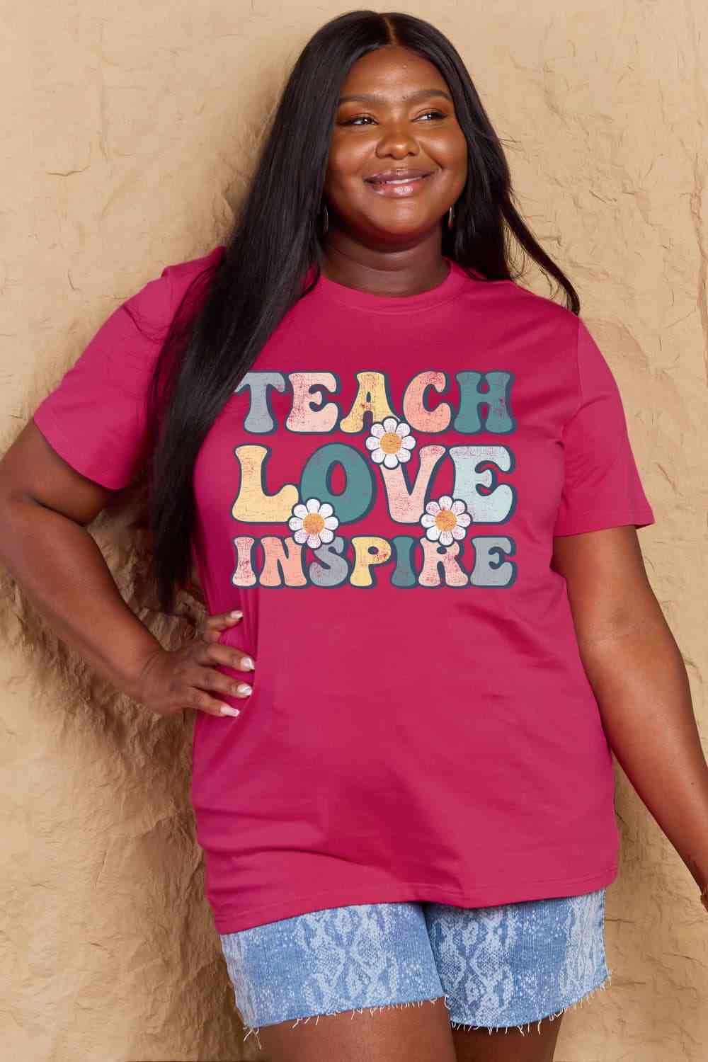 Simply Love Full Size TEACH LOVE INSPIRE Graphic Cotton T-Shirt - AllIn Computer