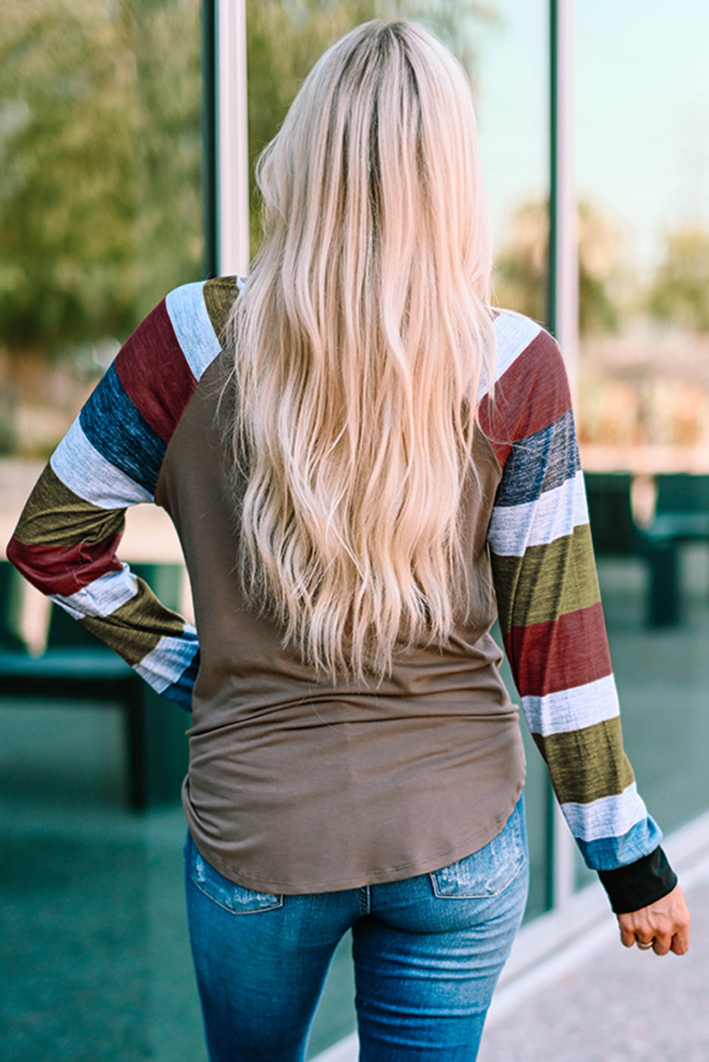 Double Take Color Block Curved Hem Long Sleeve Tee - AllIn Computer