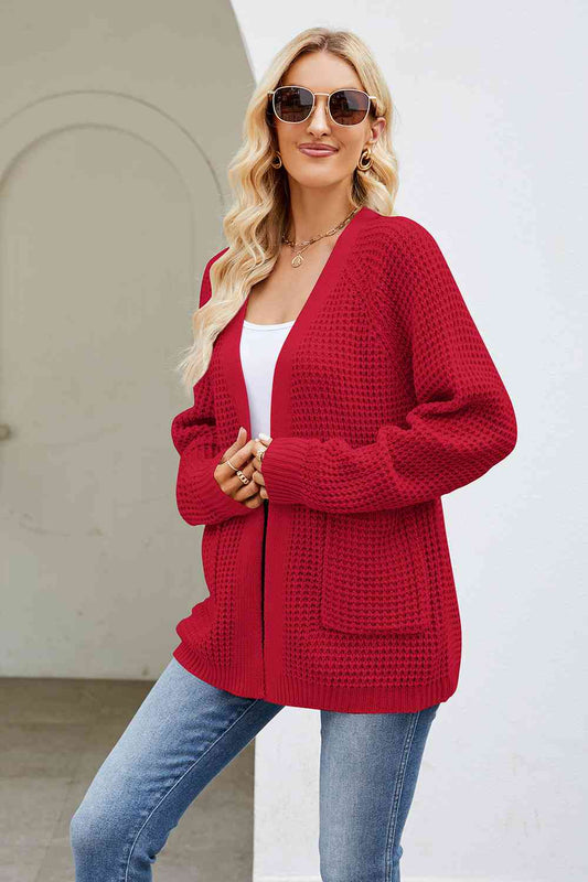Open Front Long Sleeve Cardigan with Pockets - AllIn Computer