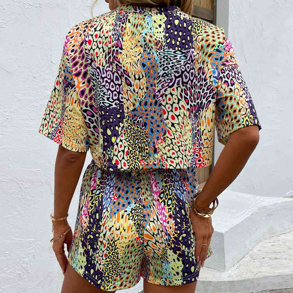 Printed Round Neck Dropped Shoulder Half Sleeve Top and Shorts Set - AllIn Computer