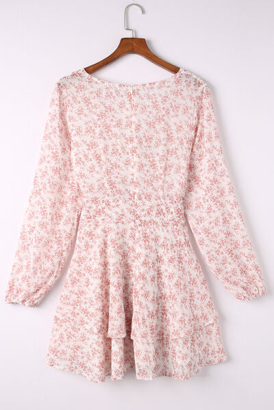 Floral Surplice Balloon Sleeve Layered Dress - AllIn Computer