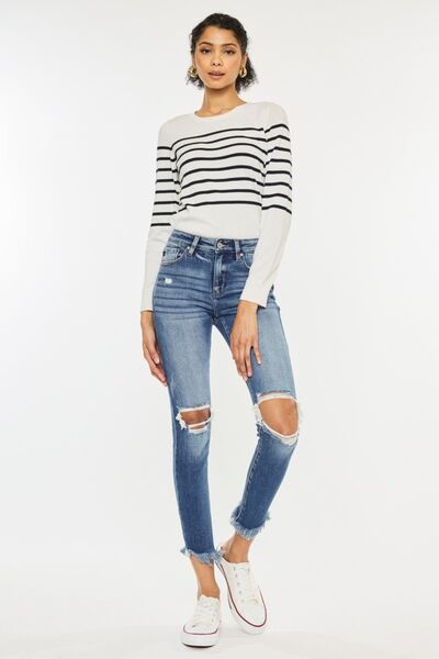 Kancan High Waist Distressed Raw Hem Ankle Skinny Jeans - AllIn Computer