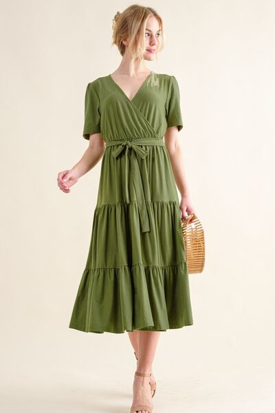 And The Why Soft Short Sleeve Tiered Midi Dress - AllIn Computer