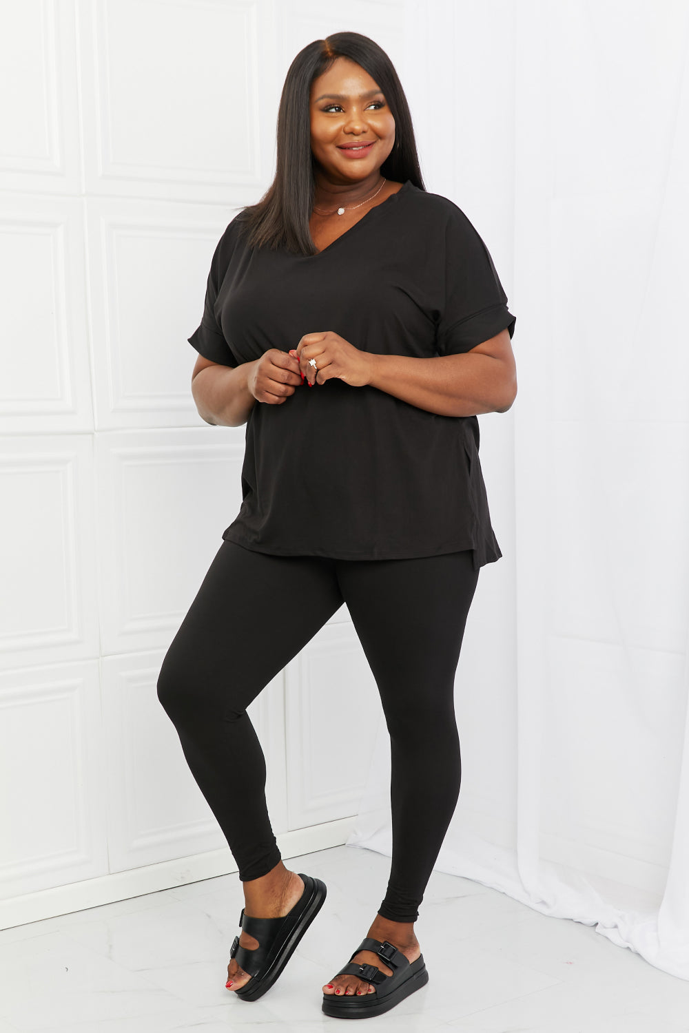 Zenana Self Love Full Size Brushed DTY Microfiber Lounge Set in Black - AllIn Computer