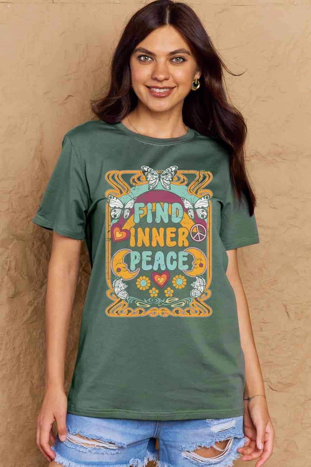 Simply Love Full Size FIND INNER PEACE Graphic Cotton T-Shirt - AllIn Computer