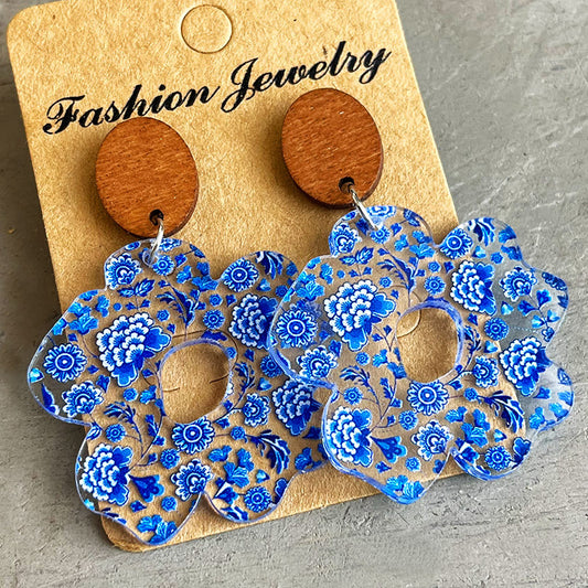 Flower Shape Acrylic Dangle Earrings - AllIn Computer