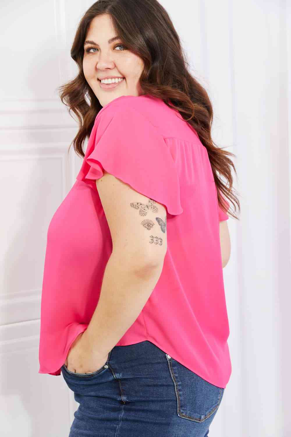 Sew In Love Just For You Full Size Short Ruffled Sleeve Length Top in Hot Pink - AllIn Computer