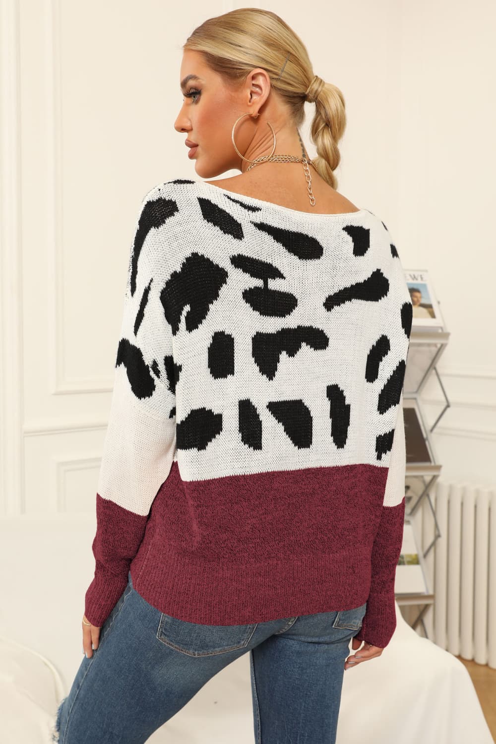 Full Size Two-Tone Boat Neck Sweater - AllIn Computer