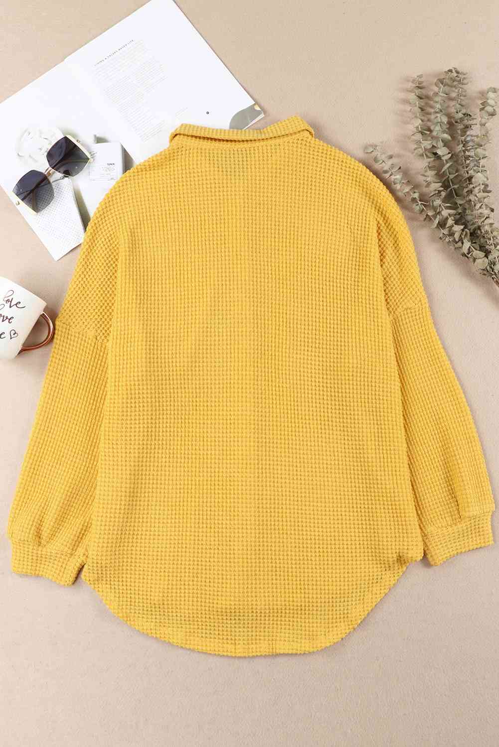 Waffle-Knit Button Up Long Sleeve Shirt with Pocket - AllIn Computer