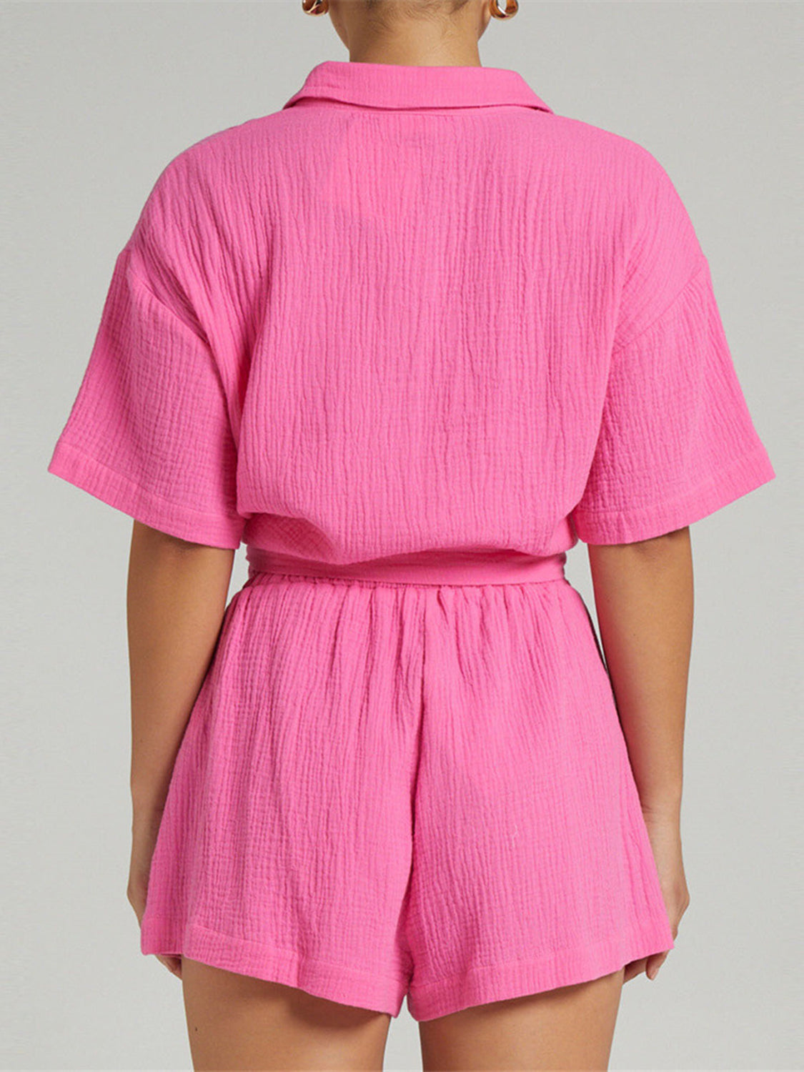 Texture Button Up Shirt and Shorts Set - AllIn Computer