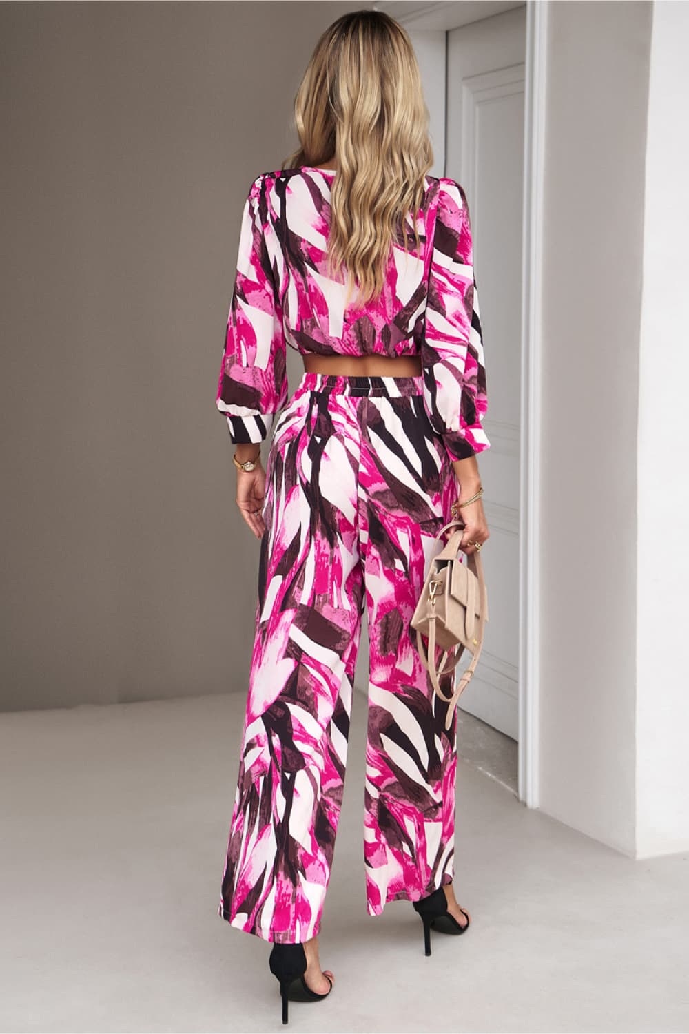 Printed Cropped Top and Pants Set - AllIn Computer