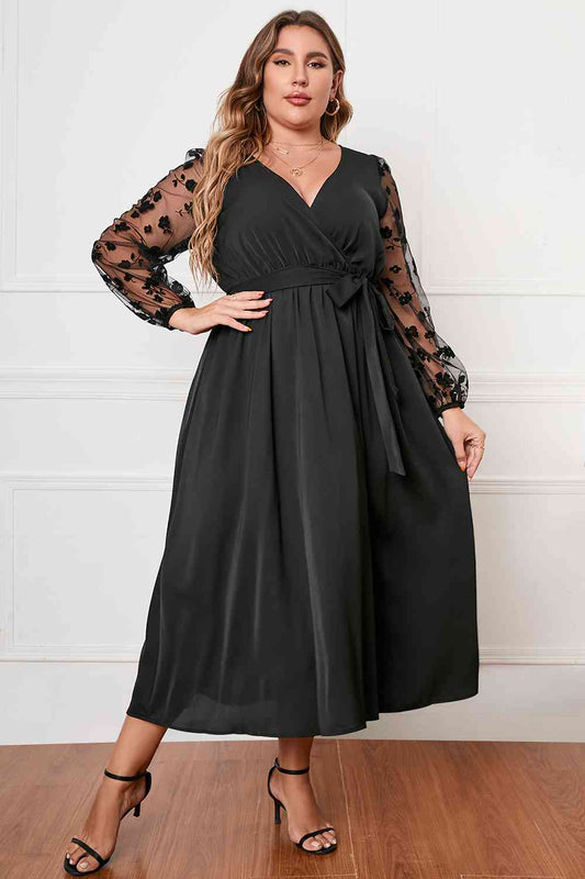 Plus Size Surplice Neck Tied Dress - AllIn Computer