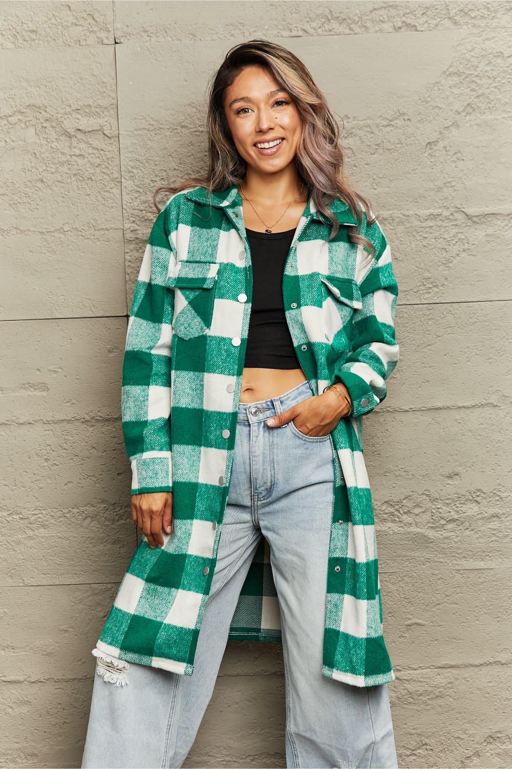 Plaid Longline Shirt Jacket - AllIn Computer