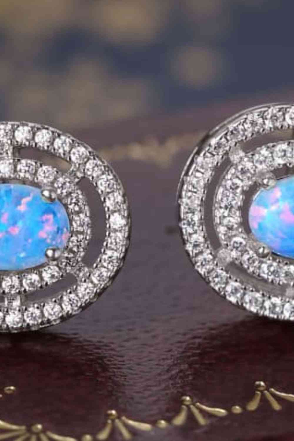 925 Sterling Silver Opal Round Stud Earrings - AllIn Computer