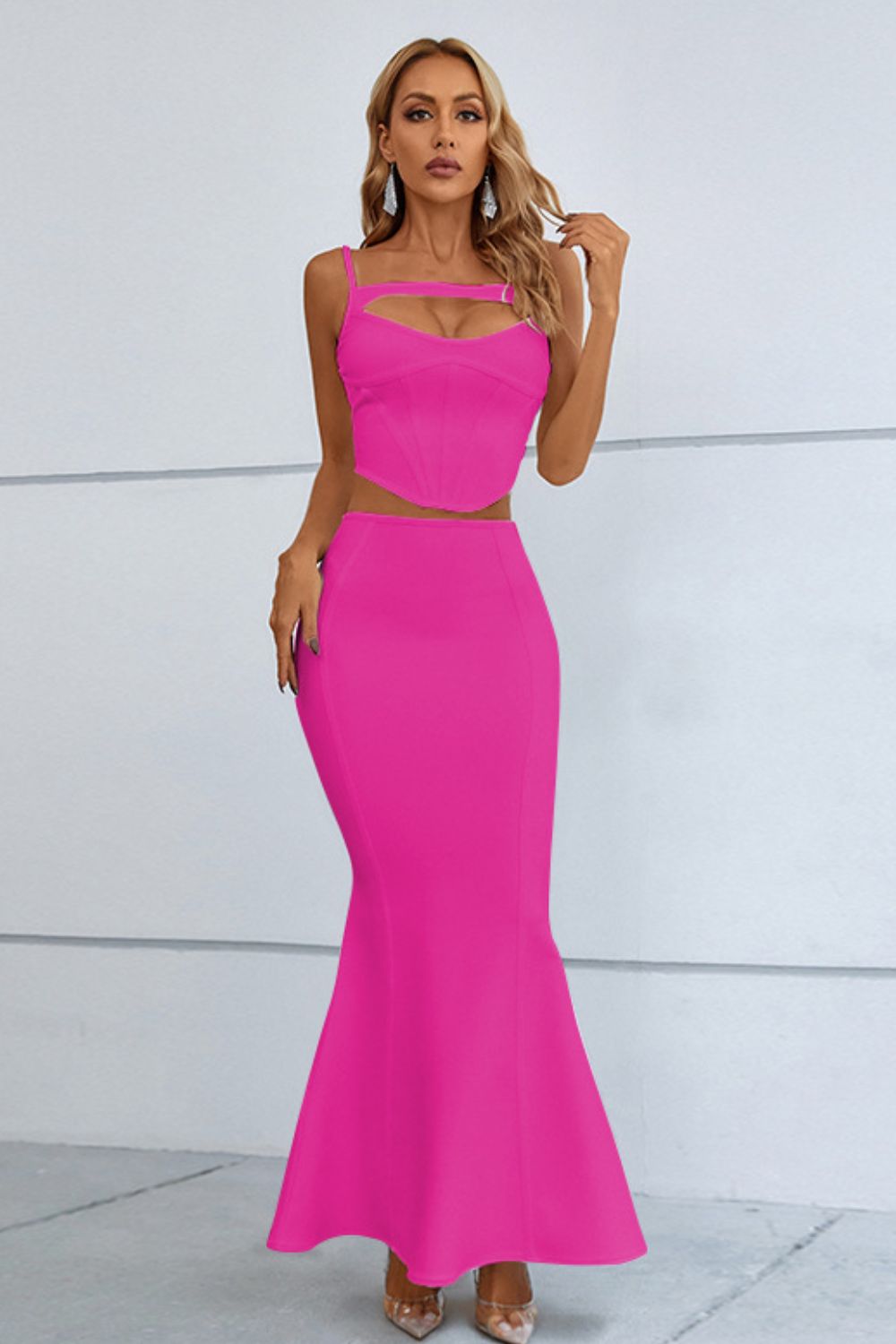 Cutout Seam Detail Cami and Fishtail Skirt Set - AllIn Computer