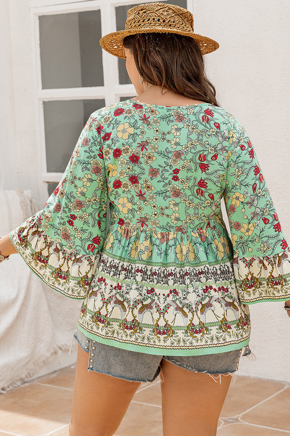 Plus Size Floral Tassel Tie Blouse - AllIn Computer