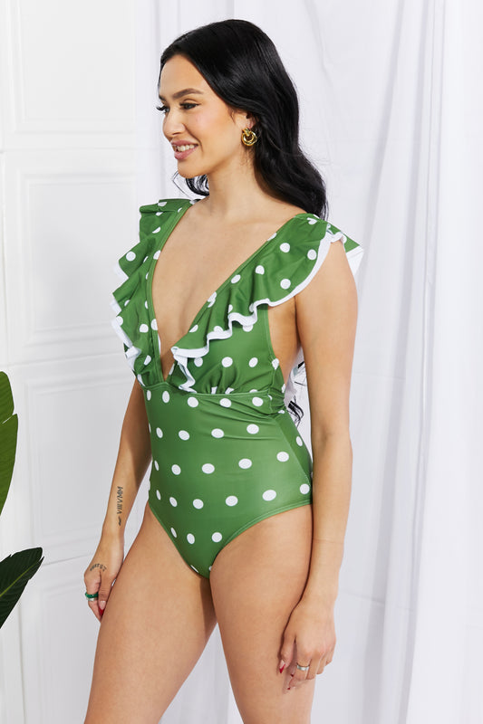 Marina West Swim Moonlit Dip Ruffle Plunge Swimsuit in Mid Green - AllIn Computer