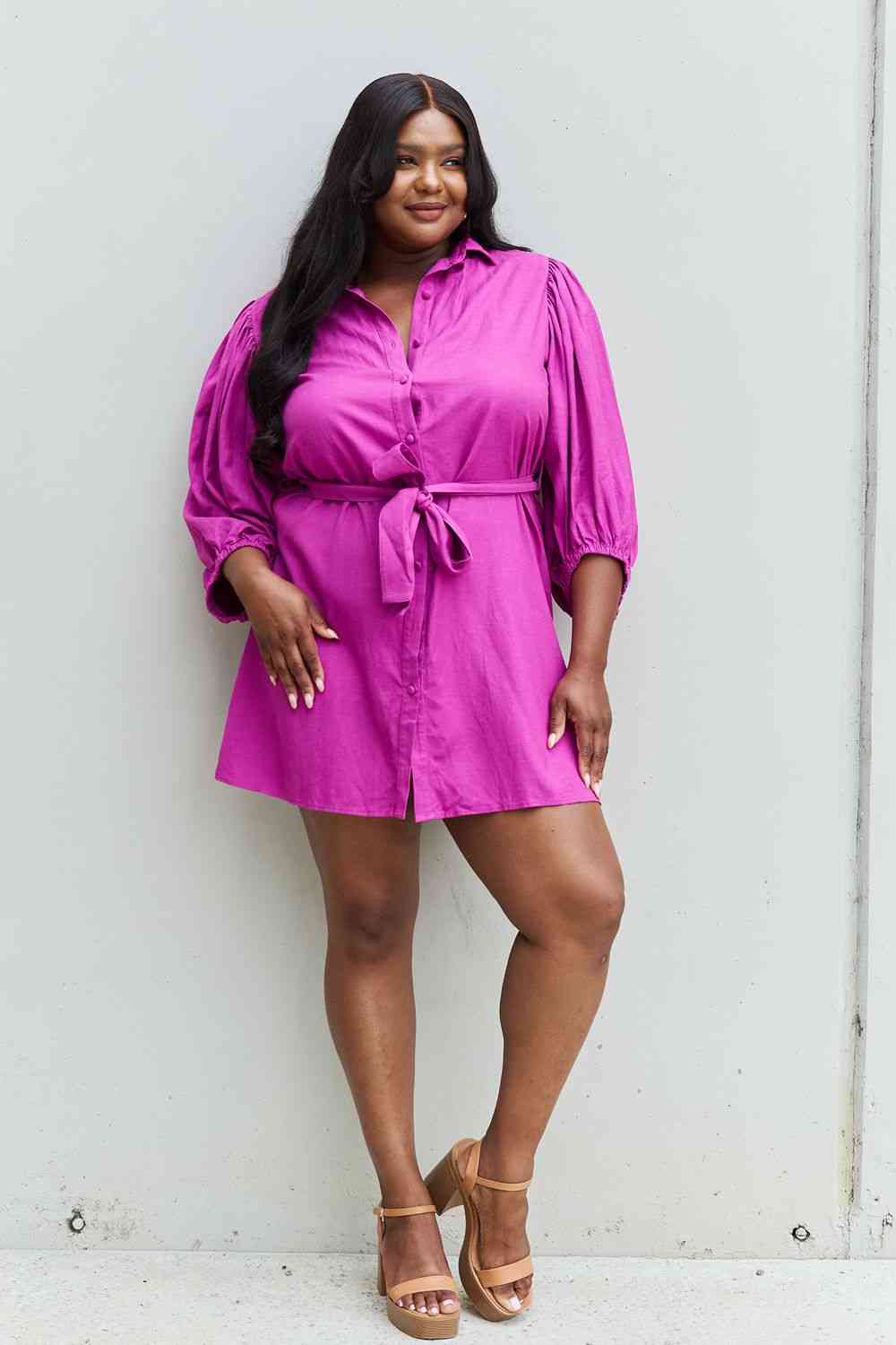 Jade By Jane Hello Darling Full Size Half Sleeve Belted Mini Dress in Magenta - AllIn Computer