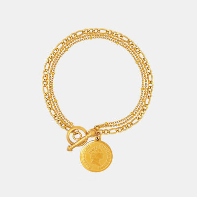 Coin Pendant Toggle clasp 18K Gold-Plated Bracelet - AllIn Computer