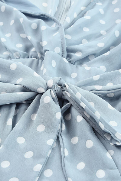 Tied Layered Polka Dot Balloon Sleeve Dress - AllIn Computer