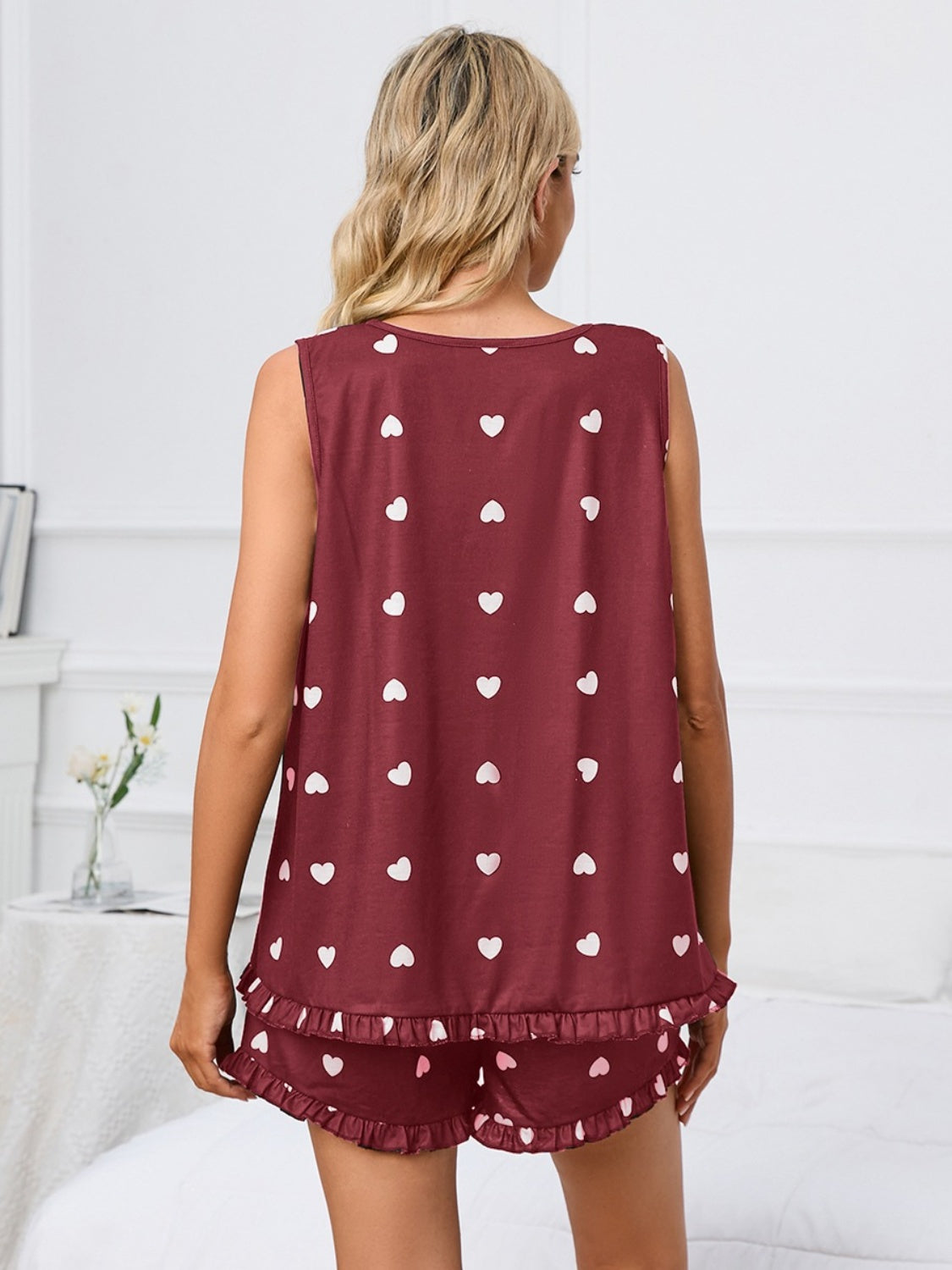 Heart Scoop Neck Tank and Shorts Lounge Set - AllIn Computer