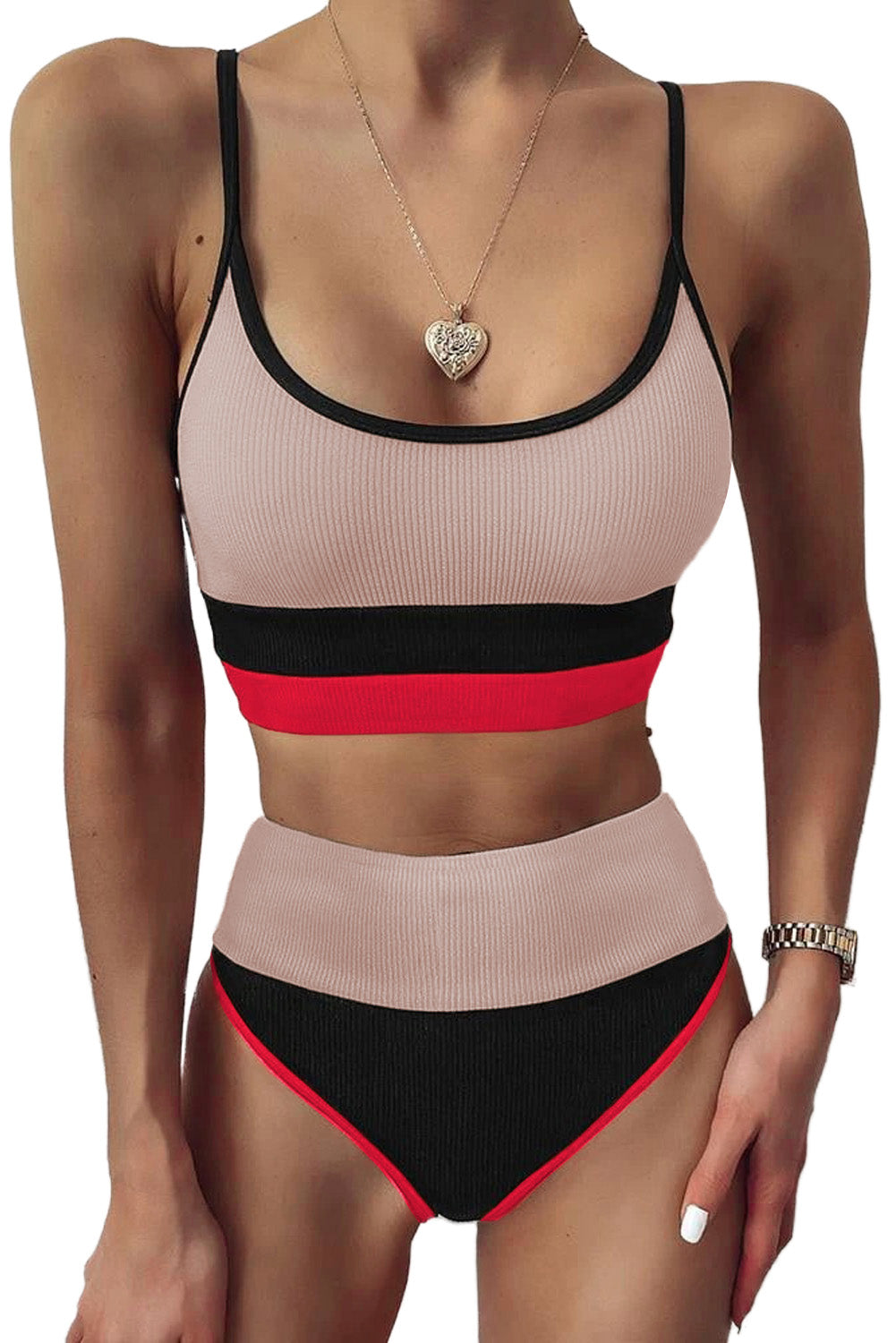 Color Block Spaghetti Strap Two-Piece Swim Set - AllIn Computer