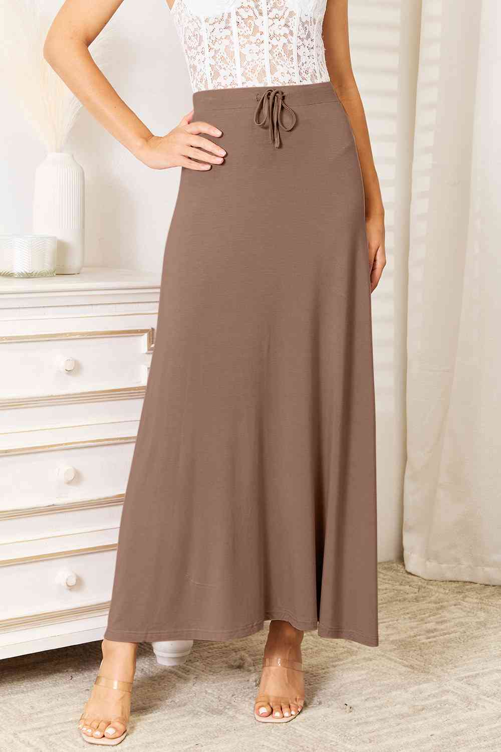 Double Take Full Size Soft Rayon Drawstring Waist Maxi Skirt - AllIn Computer
