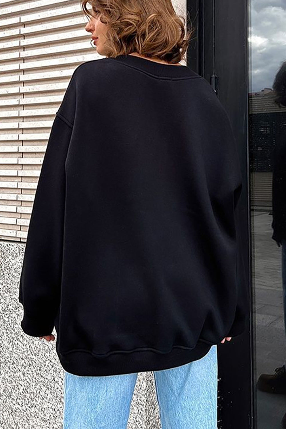 Oversize Round Neck Dropped Shoulder Sweatshirt - AllIn Computer
