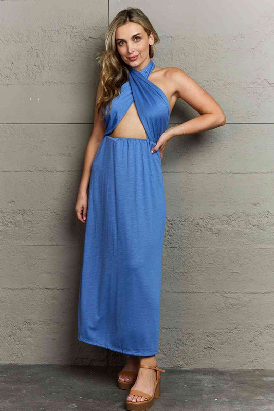 Ninexis Know Your Worth Criss Cross Halter Neck Maxi Dress - AllIn Computer