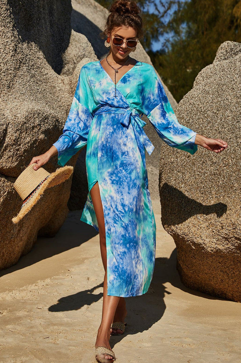 Tie Dye Wrap Maxi Dress - AllIn Computer