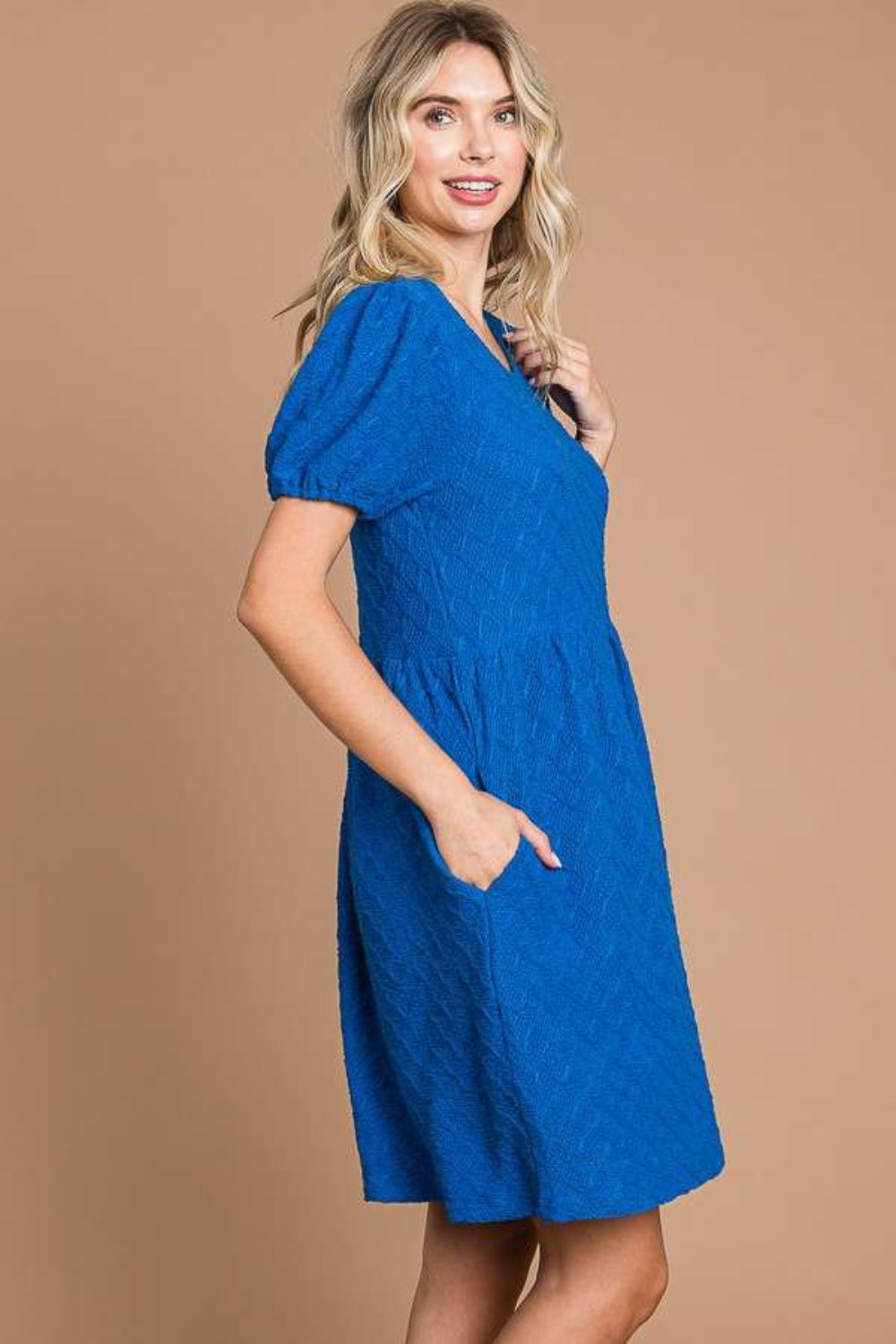 Culture Code Texture Round Neck Short Sleeve Dress with Pockets - AllIn Computer