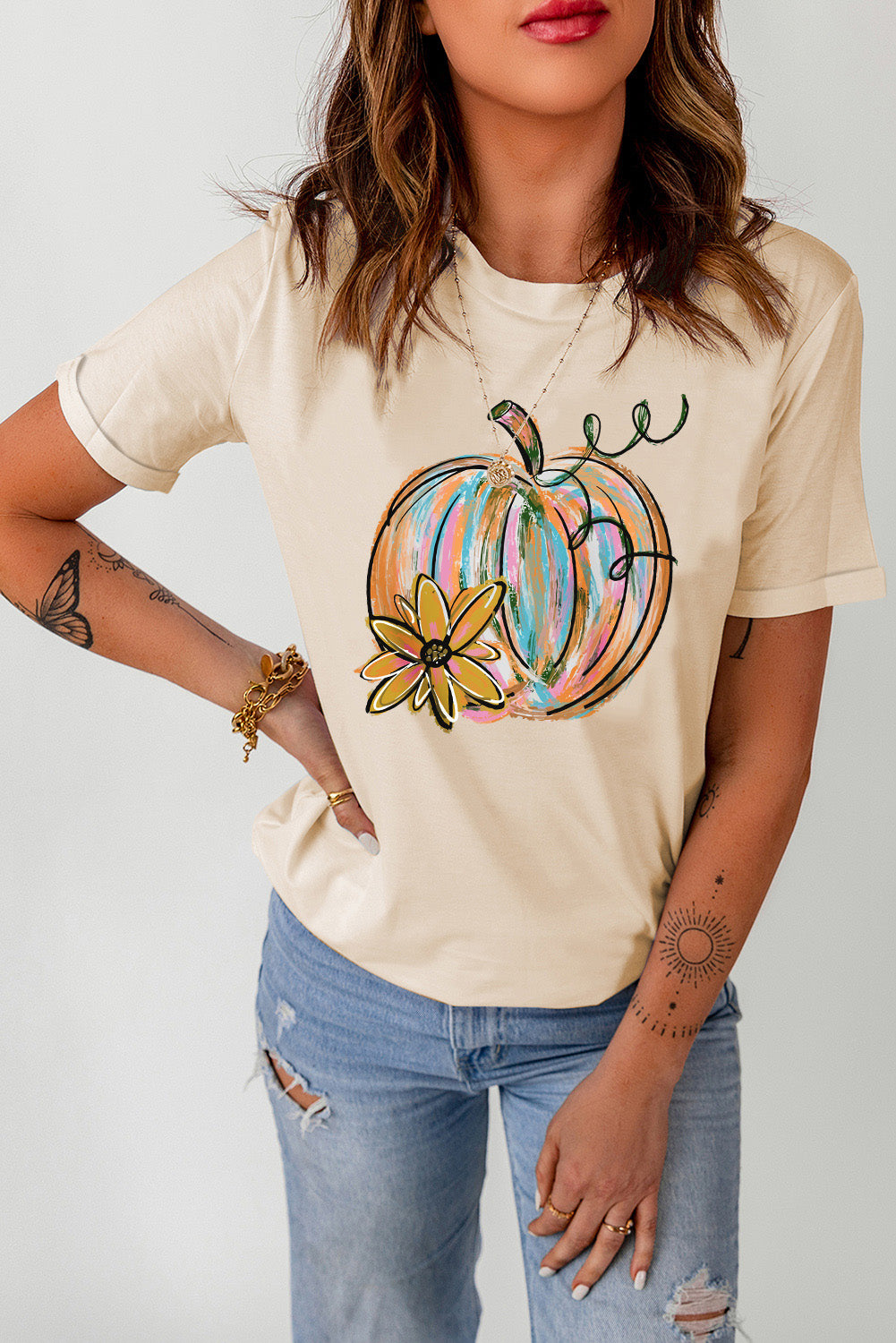 Pumpkin Graphic Round Neck T-Shirt - AllIn Computer