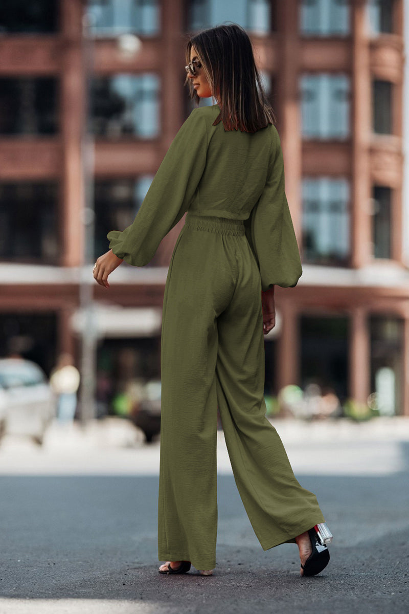 Cutout Long Sleeve Top and Wide Leg Pants Set - AllIn Computer