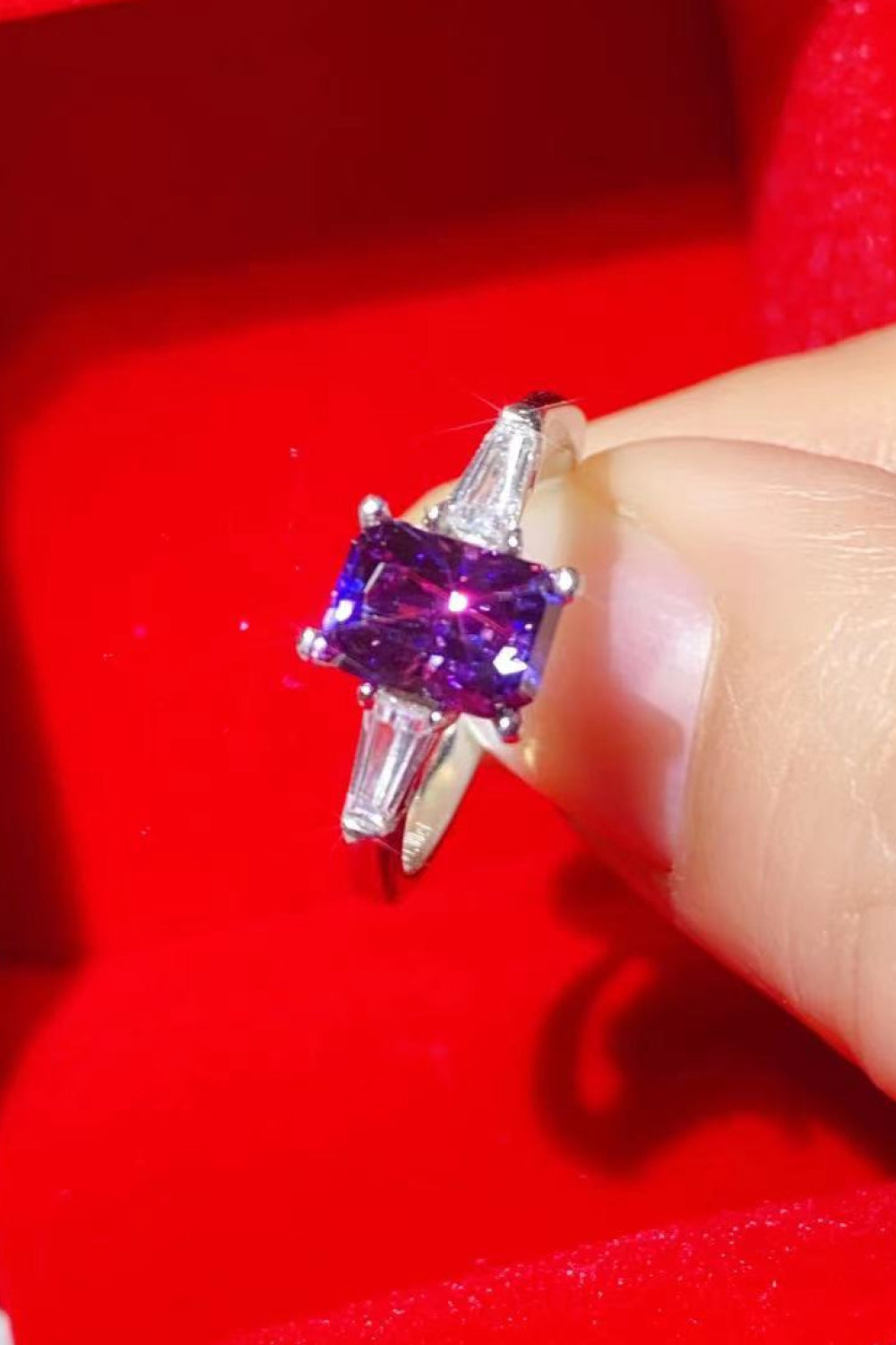 1 Carat Moissanite Platinum-Plated Rectangle Ring in Purple - AllIn Computer