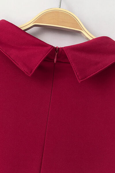 Mock Neck Tie-Waist Half Sleeve Jumpsuit - AllIn Computer