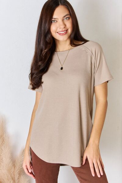 Zenana Baby Waffle Short Sleeve Slit High-Low T-Shirt - AllIn Computer