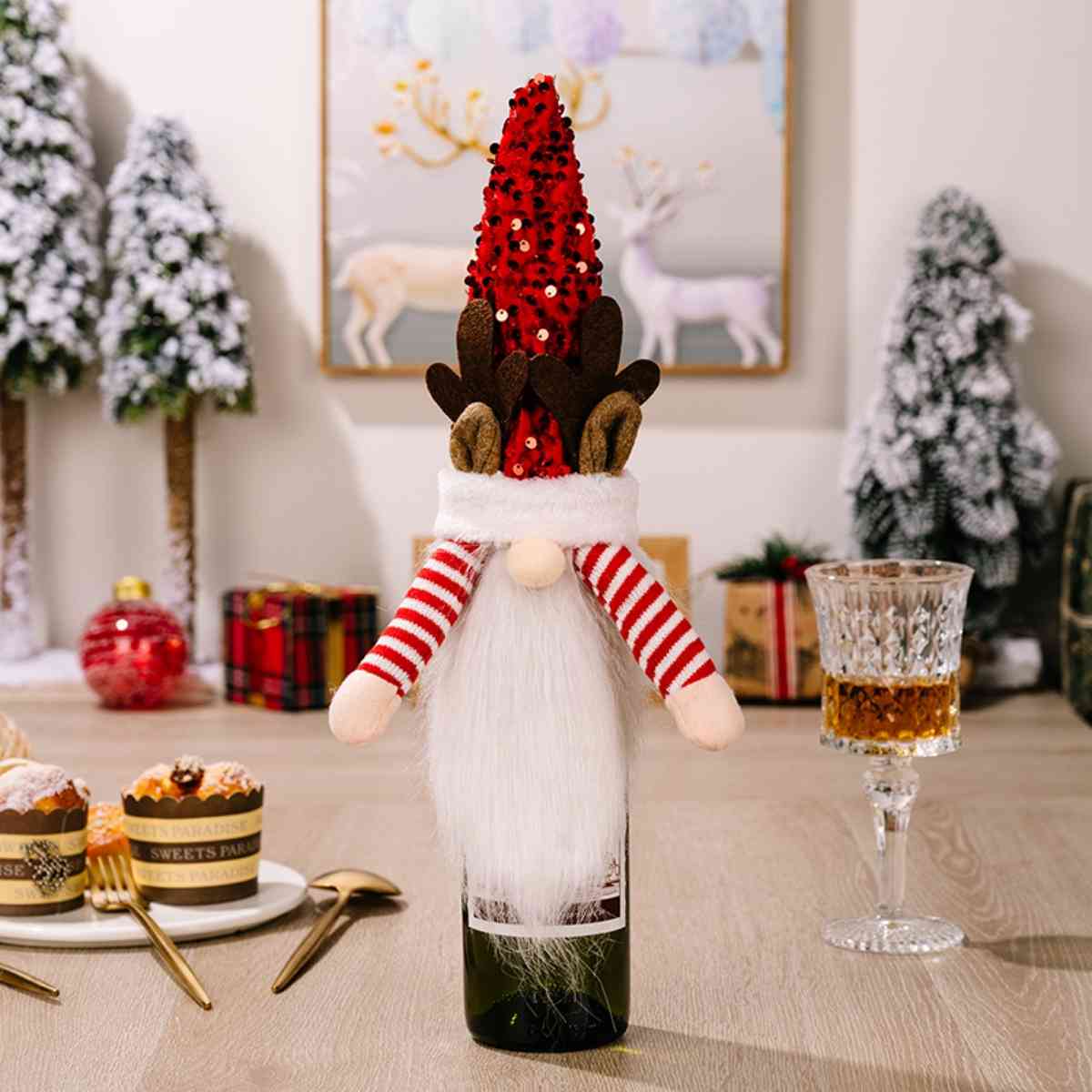 Sequin Pointed Hat Faceless Gnome Wine Bottle Cover - AllIn Computer