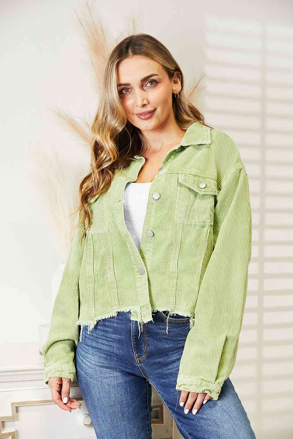 Raw Hem Button Down Jacket - AllIn Computer