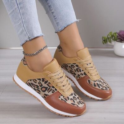 Tied Printed PU Leather Athletic Shoes - AllIn Computer