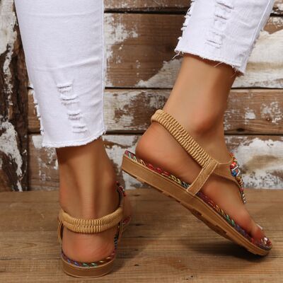 Beaded PU Leather Open Toe Sandals - AllIn Computer