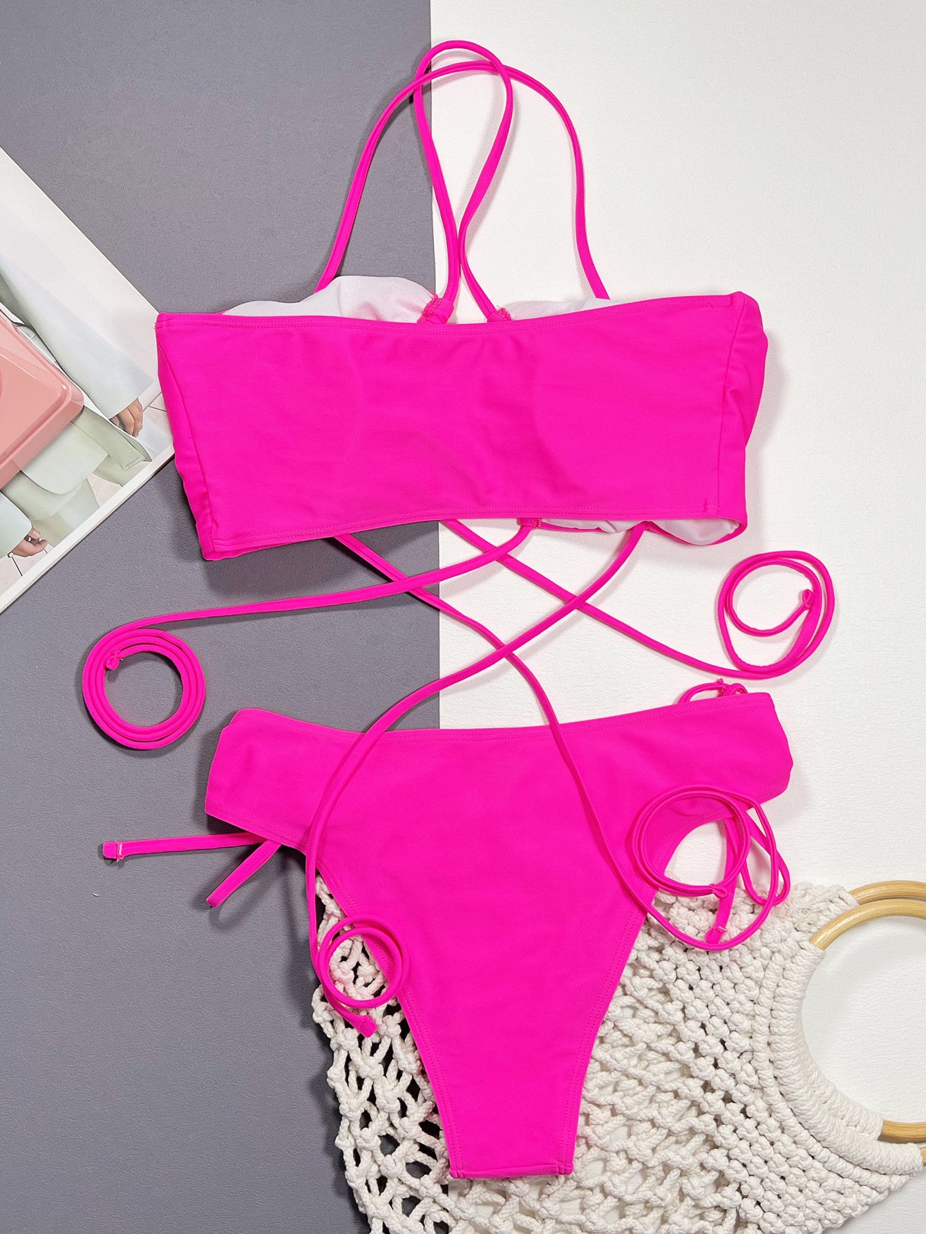 Halter Neck Drawstring Detail Bikini Set - AllIn Computer