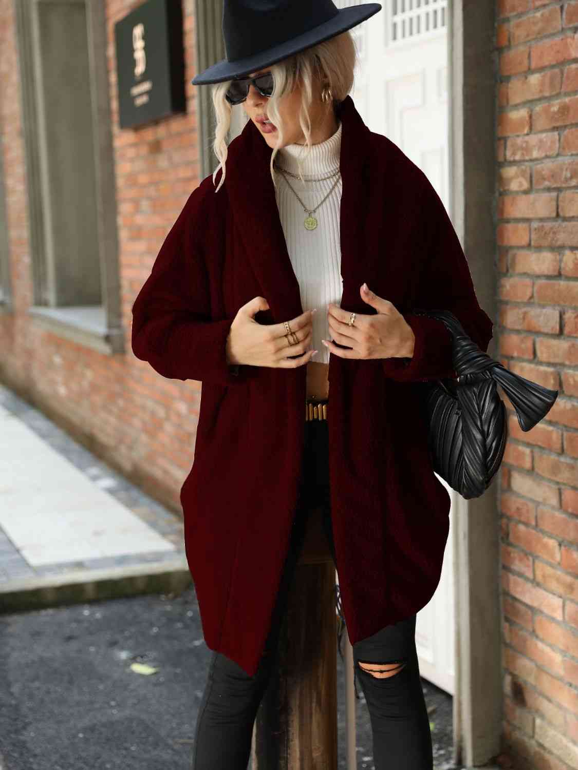 Open Front Hooded Teddy Coat - AllIn Computer